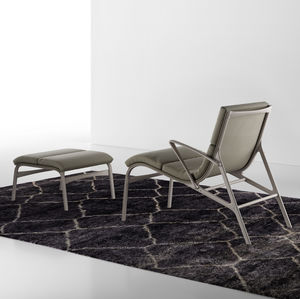 contemporary lounge chair / metal / leather / fabric