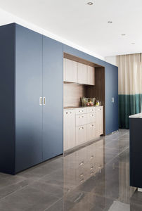 contemporary kitchen / wood veneer / walnut / marble