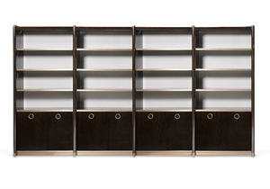 contemporary bookcase / wooden / metal / glass