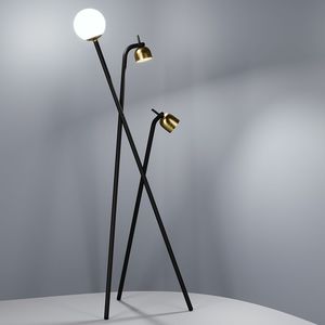 floor-standing lamp / contemporary / brass / frosted glass