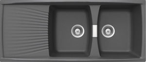 2-bowl kitchen sink / for granite / with drainboard