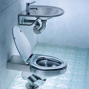 free-standing toilet / stainless steel / commercial / with lever