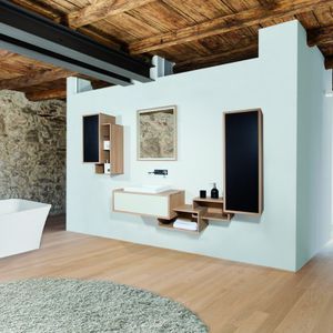 wall-hung washbasin cabinet / oak / contemporary / kit