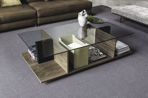 contemporary coffee table / wooden / glass / rectangular