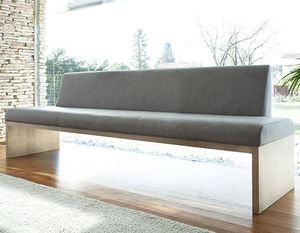 contemporary upholstered bench / oak / American walnut / lacquered metal