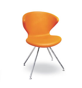 contemporary chair / upholstered / solid wood / chrome steel