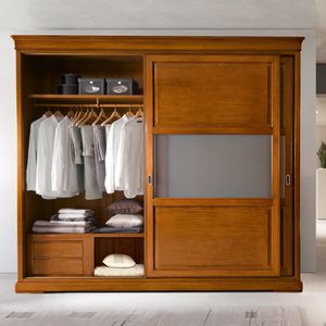 contemporary wardrobe / solid wood / sliding door / with drawer