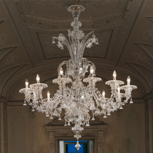 traditional chandelier / glass / halogen / handmade