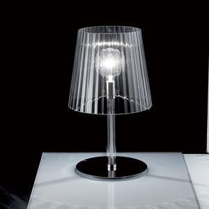 table lamp / contemporary / chromed metal / borosilicate glass