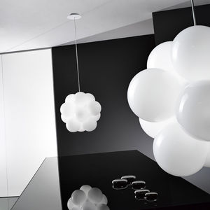 pendant lamp / original design / lacquered metal / glass