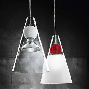 pendant lamp / contemporary / chromed metal / glass