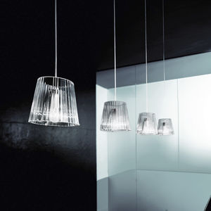 pendant lamp / contemporary / chromed metal / blown glass