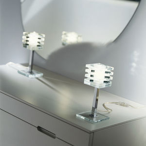 table lamp / contemporary / chromed metal / glass