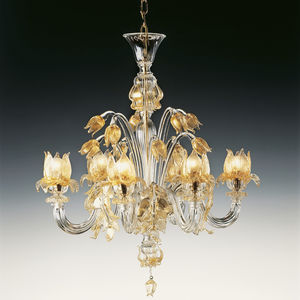 traditional chandelier / glass / halogen / handmade