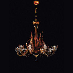 traditional chandelier / glass / halogen / handmade