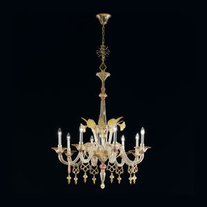 traditional chandelier / glass / halogen / handmade