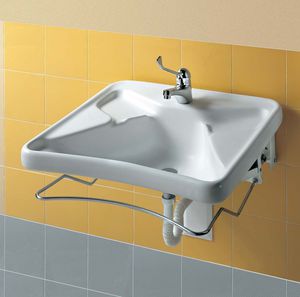 wall-mounted washbasin / rectangular / ceramic / contemporary