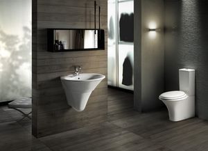 free-standing WC / monobloc / ceramic / with flush button
