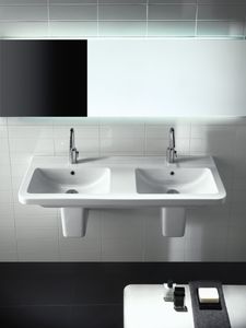 double washbasin / wall-mounted / rectangular / ceramic