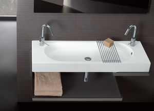 wall-mounted washbasin / rectangular / ceramic / contemporary
