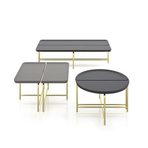 contemporary coffee table / metal / lacquered wood / round