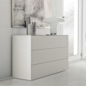 contemporary chest of drawers / lacquered wood / glass / white