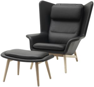 contemporary armchair / wooden / fabric / leather