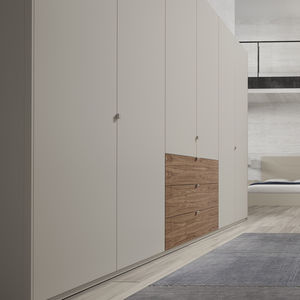 contemporary wardrobe / lacquered wood / with swing doors / with drawer