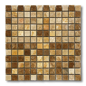 outdoor mosaic tile / floor / natural stone / brushed