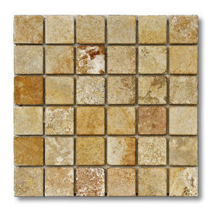 outdoor mosaic tile / floor / natural stone / brushed