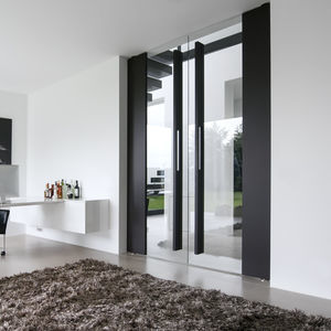 indoor door / pivoting with offset axis / wooden / glazed