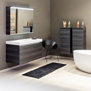 wall-hung washbasin cabinet / oak / contemporary / with mirror