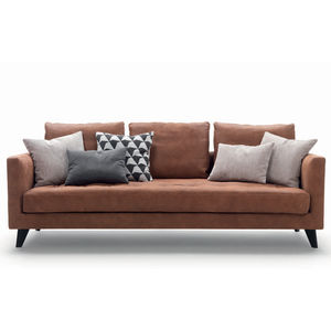 compact sofa / contemporary / fabric / leather