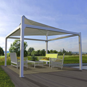 self-supporting pergola / aluminum / PVC fabric sliding canopy / commercial