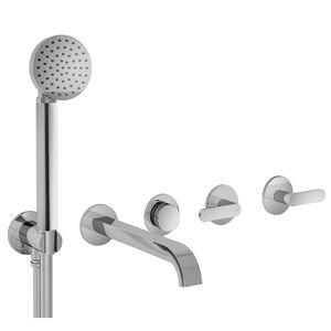 double-handle bathtub mixer tap / wall-mounted / built-in / chromed metal