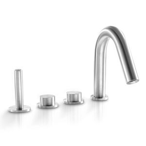 double-handle bathtub mixer tap / free-standing / stainless steel / bathroom