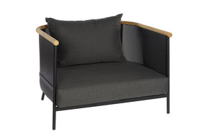 contemporary armchair / fabric / teak / metal