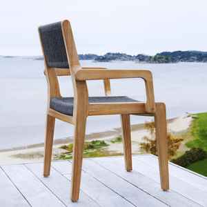contemporary dining chair / with armrests / teak / outdoor