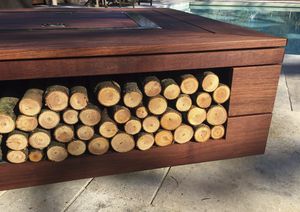 wood-burning fire pit / bioethanol / wooden / with barbecue