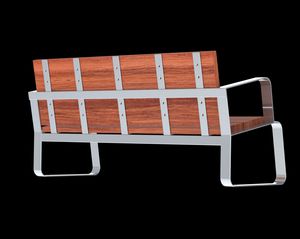 public bench / traditional / wooden / stainless steel