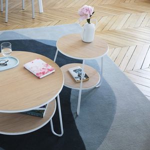 contemporary pedestal table / metal / oak / MDF
