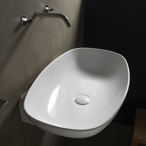 wall-mounted washbasin / oval / ceramic / contemporary