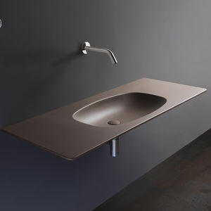 wall-mounted washbasin / rectangular / ceramic / contemporary