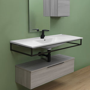 wall-mounted washbasin / rectangular / ceramic / contemporary