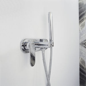 shower mixer tap / wall-mounted / chromed metal / bathroom