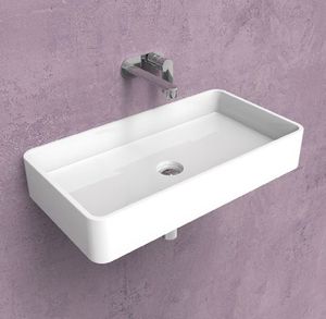 wall-mounted washbasin / rectangular / ceramic / contemporary