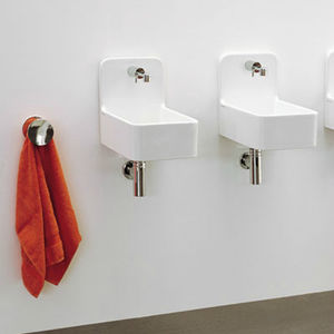 wall-mounted washbasin / rectangular / ceramic / contemporary