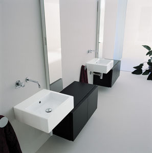 wall-mounted washbasin / rectangular / ceramic / contemporary
