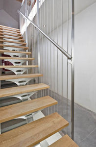 straight staircase / stainless steel frame / wooden steps / without risers