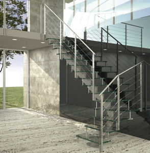 quarter-turn staircase / stainless steel frame / glass steps / without risers